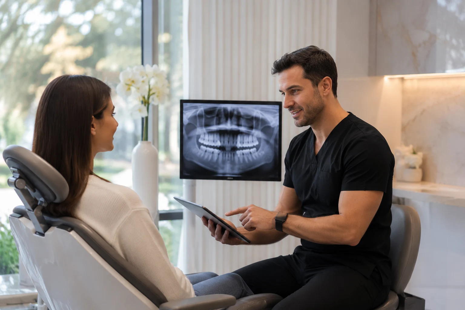 Consultation at an upscale Oakville dental clinic representing premium patient acquisition