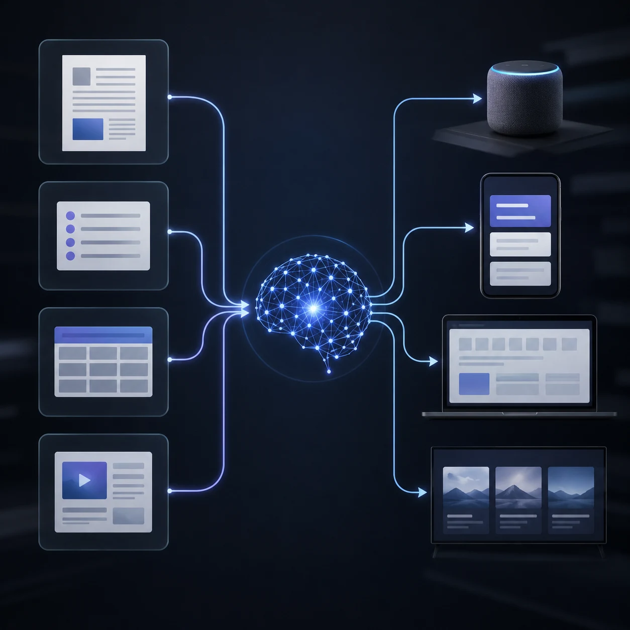 Diagram showing how AEO content structures influence AI search recommendations