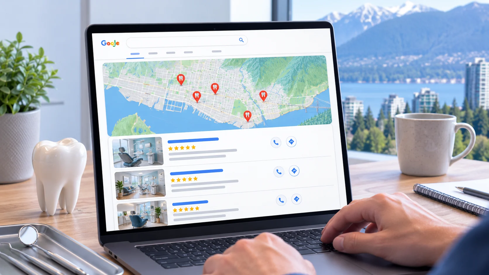 Google Map Pack ranking results for North Vancouver dental practices