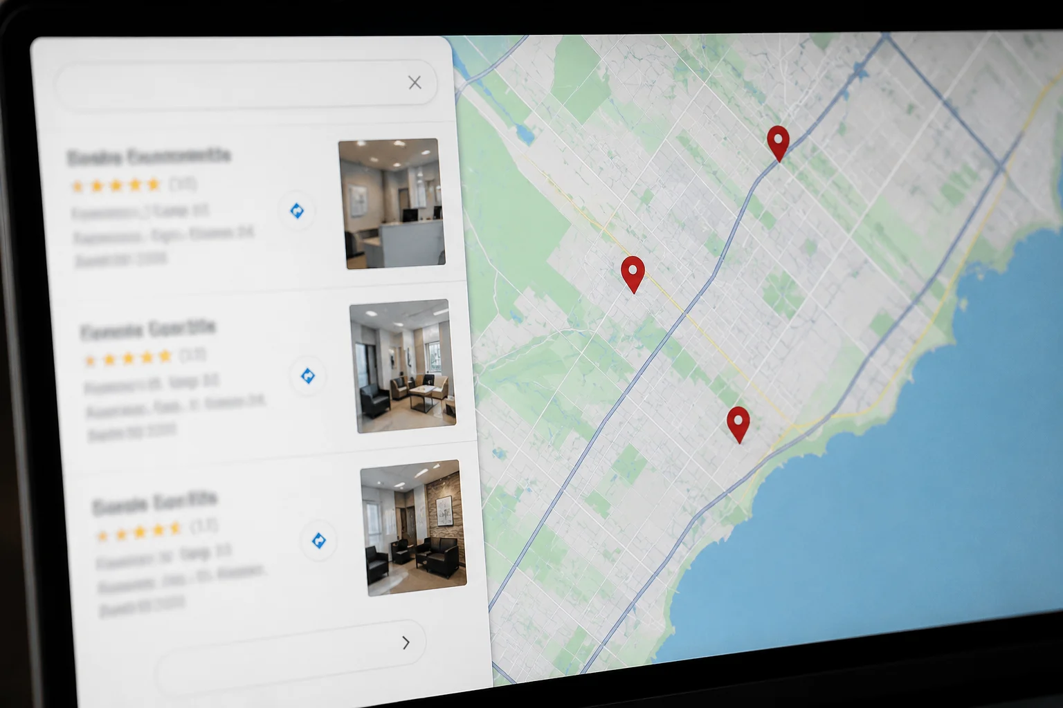 Google Map Pack results for cosmetic dental clinics in Oakville Ontario