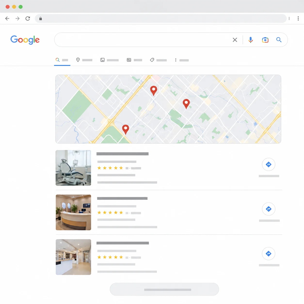 Google Search results for Brampton Dentist showing top Map Pack rankings