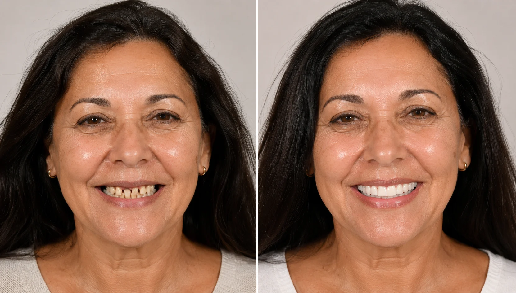 Professional framing of a dental patient before and after treatment